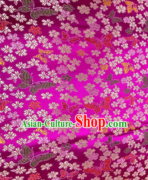 Chinese Classical Butterfly Plum Pattern Design Rosy Brocade Fabric Asian Traditional Satin Tang Suit Silk Material