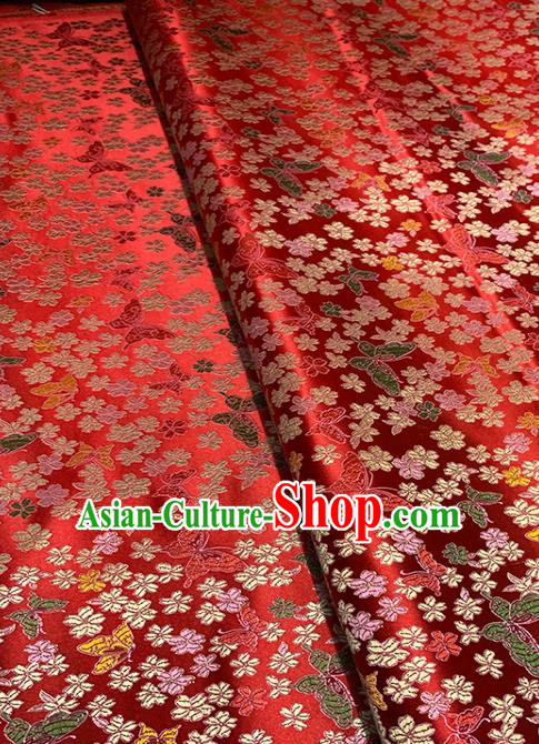 Chinese Classical Butterfly Plum Pattern Design Red Brocade Fabric Asian Traditional Satin Tang Suit Silk Material