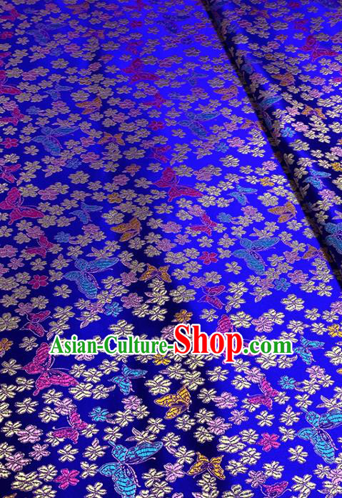 Chinese Classical Butterfly Plum Pattern Design Royalblue Brocade Fabric Asian Traditional Satin Tang Suit Silk Material