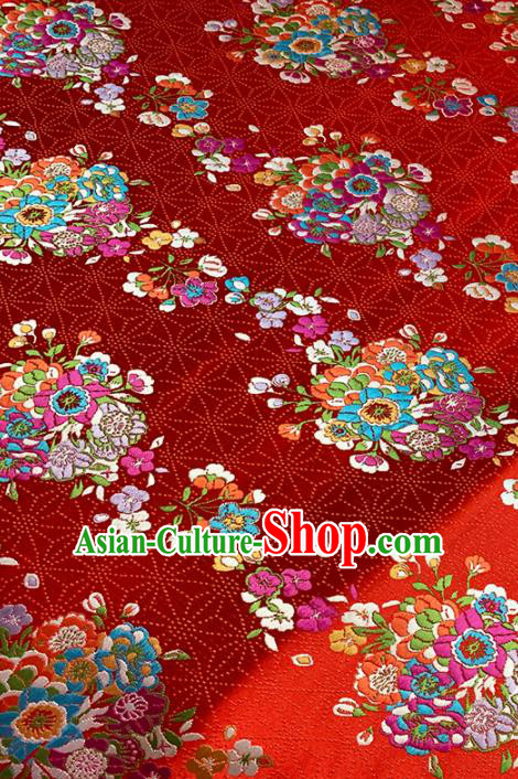 Chinese Classical Bouquet Pattern Design Red Brocade Fabric Asian Traditional Satin Tang Suit Silk Material