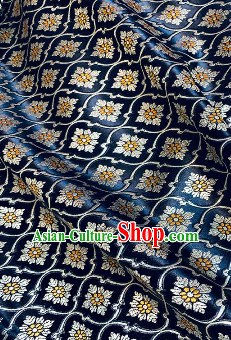 Chinese Classical Royal Lupine Pattern Design Navy Brocade Fabric Asian Traditional Satin Tang Suit Silk Material