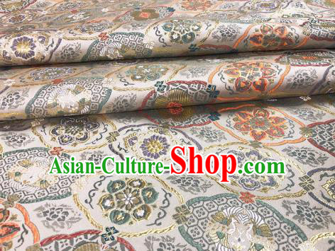 Japanese Kimono Classical Pattern Design Beige Brocade Fabric Asian Traditional Satin Silk Material