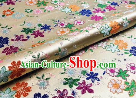 Japanese Kimono Classical Florescence Pattern Design Light Golden Brocade Fabric Asian Traditional Satin Silk Material