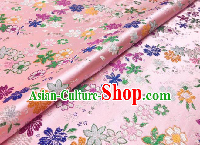 Japanese Kimono Classical Florescence Pattern Design Pink Brocade Fabric Asian Traditional Satin Silk Material