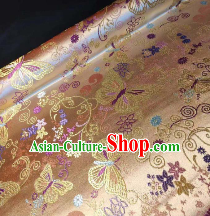 Chinese Classical Royal Butterfly Pattern Design Champagne Brocade Fabric Asian Traditional Satin Tang Suit Silk Material