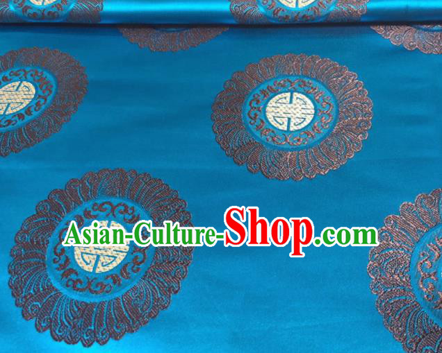 Chinese Classical Royal Pattern Design Blue Brocade Fabric Asian Traditional Satin Silk Material