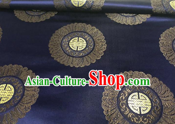 Chinese Classical Royal Pattern Design Navy Brocade Fabric Asian Traditional Satin Silk Material