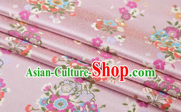 Chinese Classical Flowers Bouquet Pattern Design Pink Brocade Fabric Asian Traditional Satin Silk Material