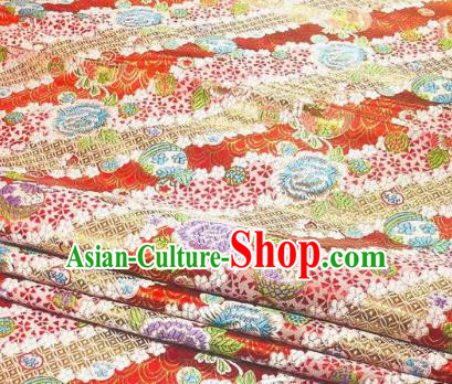 Japanese Classical Peony Pattern Design Red Brocade Fabric Asian Traditional Satin Silk Material
