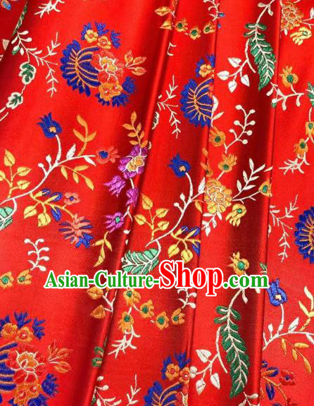 Chinese Classical Chrysanthemum Pattern Design Red Brocade Fabric Asian Traditional Satin Silk Material