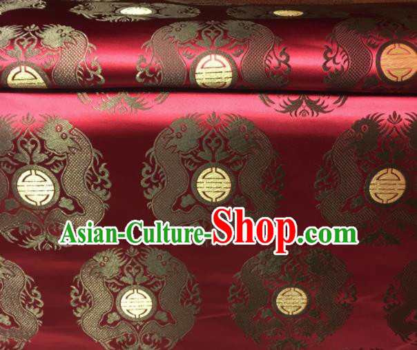 Chinese Royal Dragons Pattern Design Purplish Red Brocade Fabric Asian Traditional Satin Silk Material