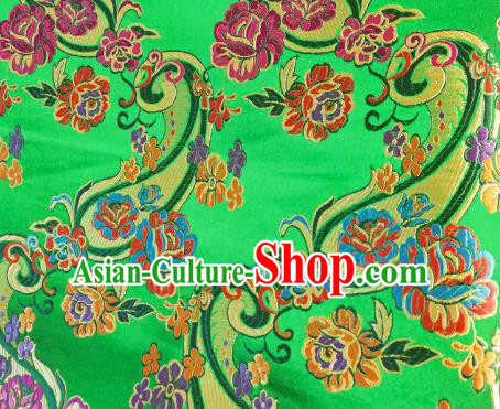 Chinese Royal Loquat Flower Pattern Design Green Nanjing Brocade Fabric Asian Traditional Satin Silk Material