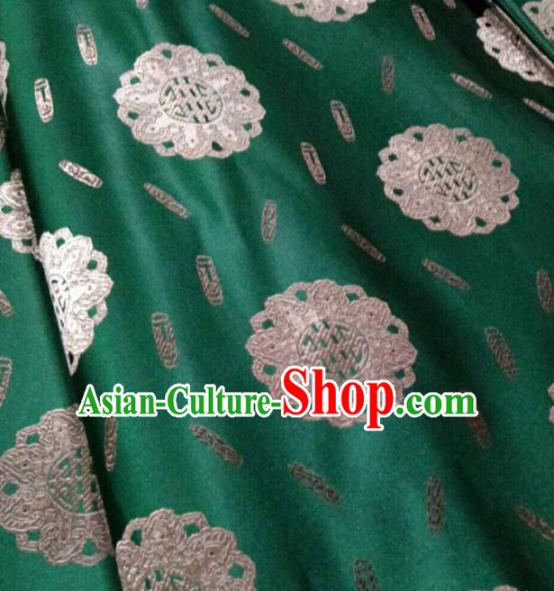 Chinese Royal Buddhism Pattern Design Green Brocade Fabric Asian Traditional Satin Silk Material