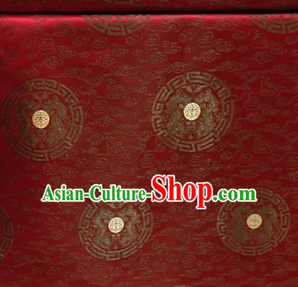Chinese Royal Round Dragon Pattern Design Purplish Red Brocade Fabric Asian Traditional Satin Silk Material