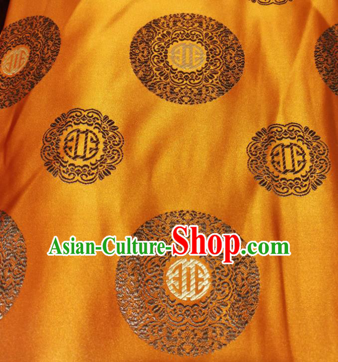 Chinese Royal Round Pattern Design Golden Brocade Fabric Asian Traditional Satin Silk Material