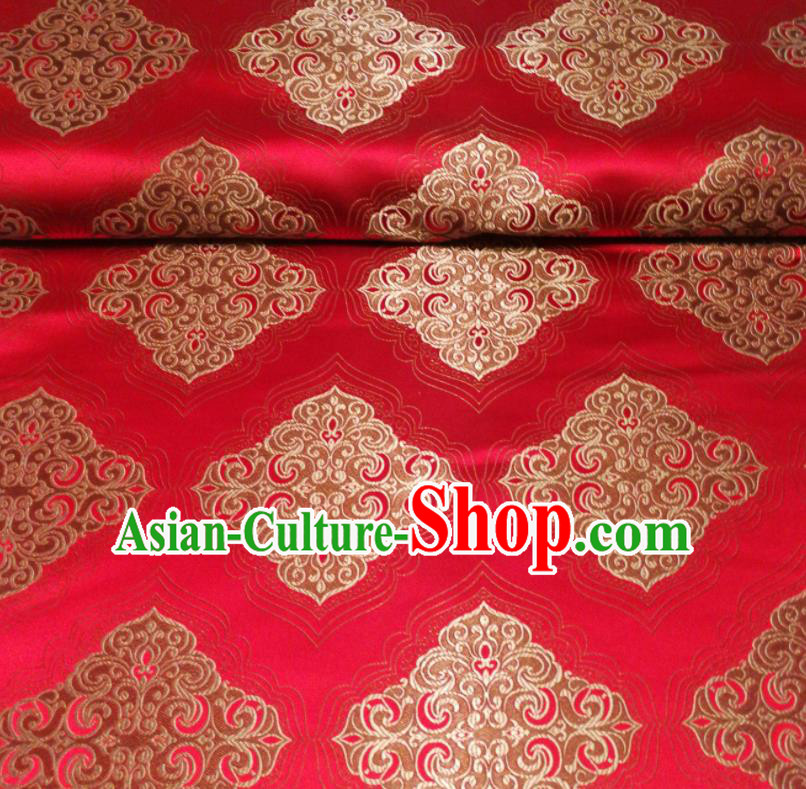 Chinese Royal Square Pattern Design Red Brocade Fabric Asian Traditional Satin Silk Material