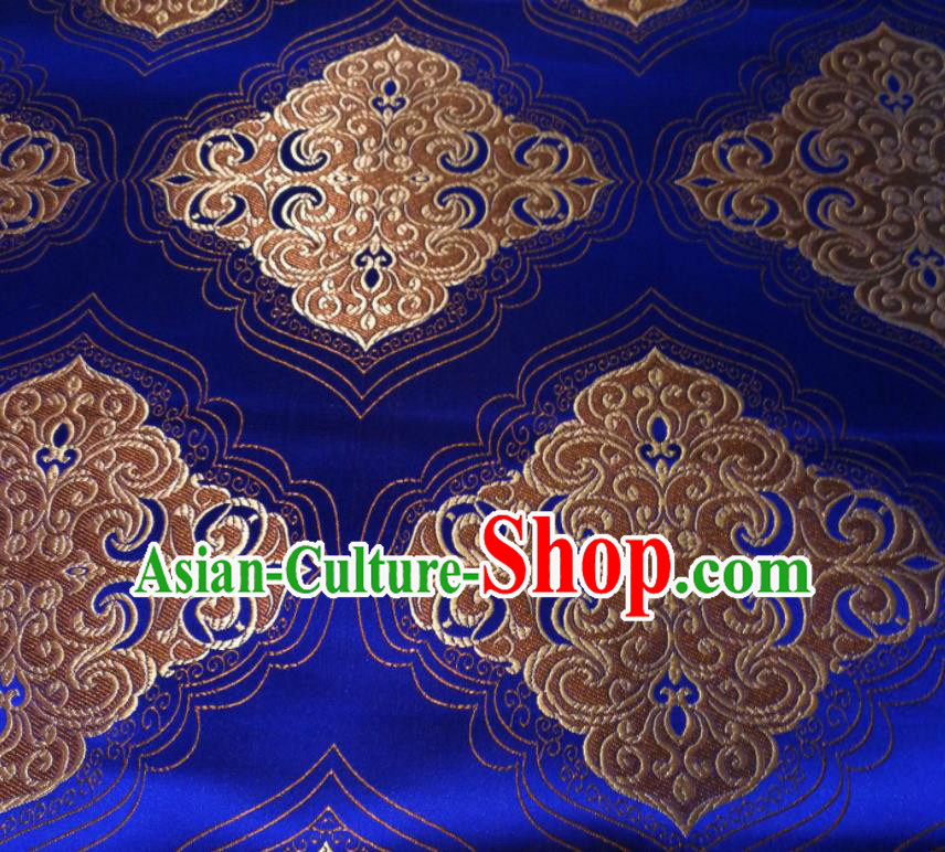 Chinese Royal Square Pattern Design Royalblue Brocade Fabric Asian Traditional Satin Silk Material