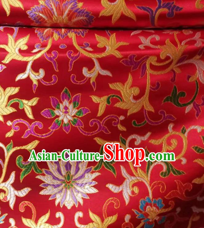 Chinese Royal Twine Floral Pattern Design Red Brocade Fabric Asian Traditional Satin Silk Material