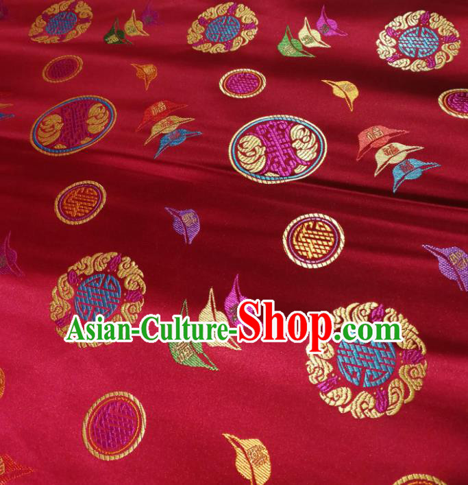 Chinese Royal Ingot Pattern Design Red Brocade Fabric Asian Traditional Satin Silk Material