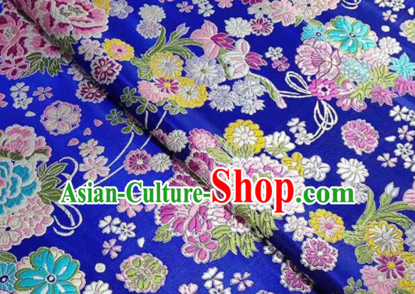 Chinese Royal Daisy Peony Pattern Design Royalblue Brocade Fabric Asian Traditional Satin Silk Material