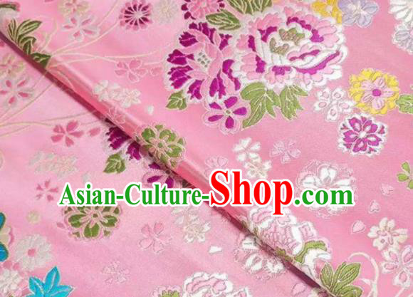 Chinese Royal Daisy Peony Pattern Design Pink Brocade Fabric Asian Traditional Satin Silk Material