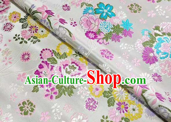 Chinese Royal Daisy Peony Pattern Design White Brocade Fabric Asian Traditional Satin Silk Material