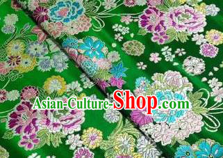 Chinese Royal Daisy Peony Pattern Design Green Brocade Fabric Asian Traditional Satin Silk Material