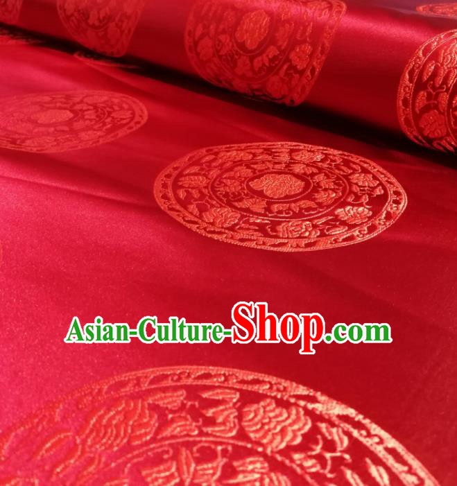 Chinese Royal Peony Pattern Design Red Brocade Fabric Asian Traditional Satin Silk Material