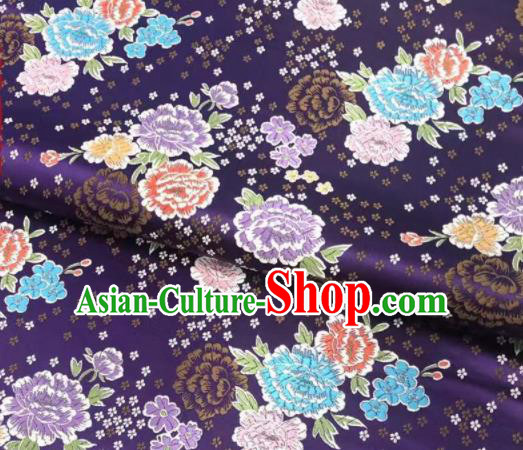 Chinese Classical Embroidered Peony Pattern Design Purple Brocade Fabric Asian Traditional Satin Silk Material