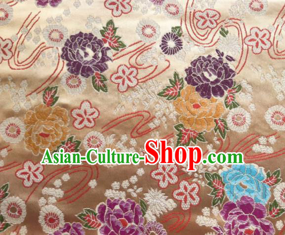 Chinese Classical Peony Plum Pattern Design Golden Brocade Fabric Asian Traditional Satin Silk Material