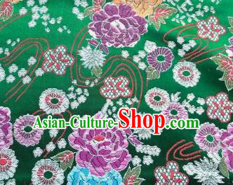 Chinese Classical Peony Plum Pattern Design Green Brocade Fabric Asian Traditional Satin Silk Material