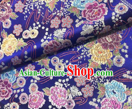 Chinese Classical Peony Plum Pattern Design Royalblue Brocade Fabric Asian Traditional Satin Silk Material