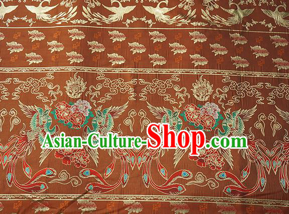 Chinese Royal Phoenix Peony Pattern Design Rust Red Brocade Fabric Asian Traditional Horse Face Skirt Satin Silk Material
