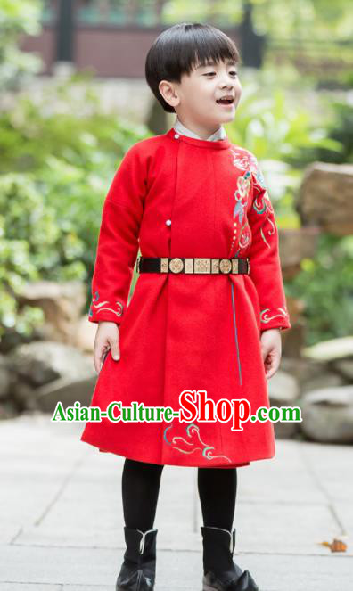Chinese Traditional Ming Dynasty Imperial Bodyguard Costume Ancient Swordsman Red Hanfu Clothing for Kids