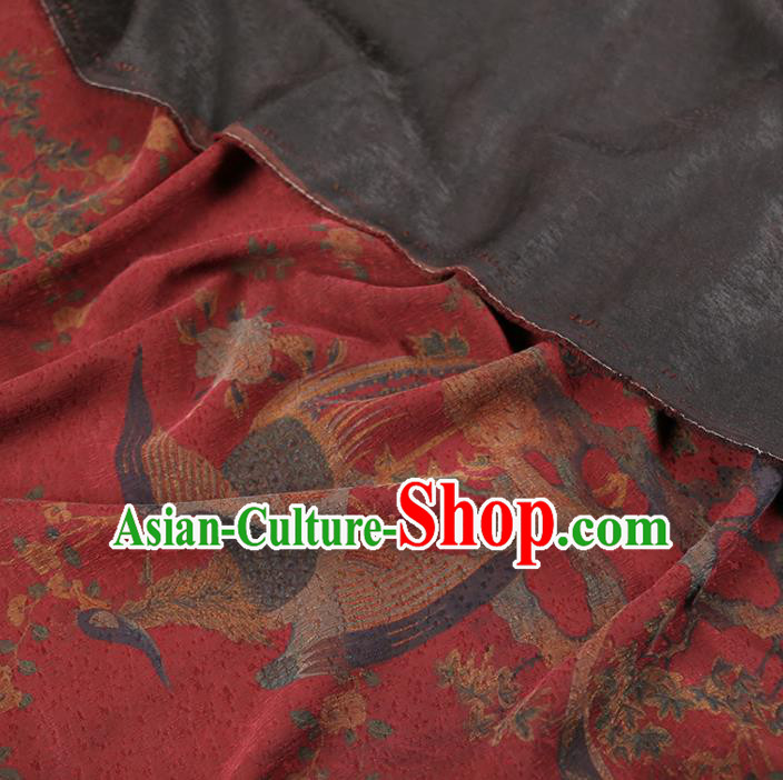 Chinese Classical Peony Peacock Pattern Design Purplish Red Gambiered Guangdong Gauze Fabric Asian Traditional Cheongsam Silk Material