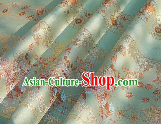 Chinese Royal Kylin Pattern Design Light Green Brocade Fabric Asian Traditional Horse Face Skirt Satin Silk Material