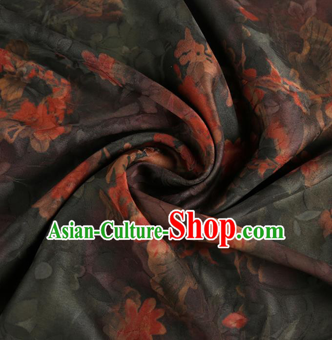 Chinese Classical Flowers Branch Pattern Design Black Gambiered Guangdong Gauze Fabric Asian Traditional Cheongsam Silk Material
