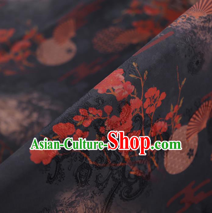 Chinese Classical Printing Plum Pattern Design Grey Gambiered Guangdong Gauze Fabric Asian Traditional Cheongsam Silk Material