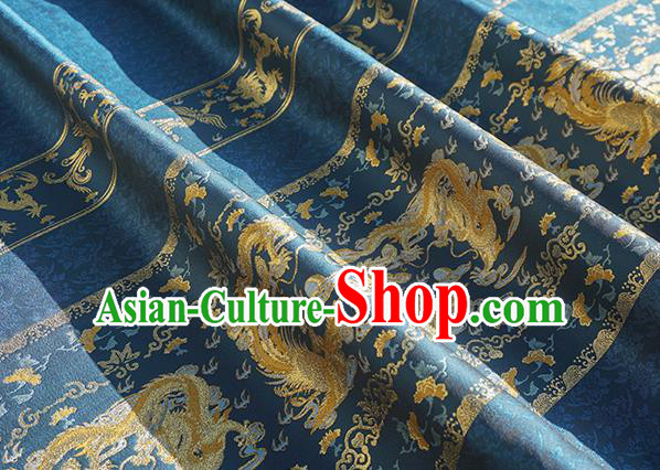 Chinese Royal Dragon Phoenix Pattern Design Navy Brocade Fabric Asian Traditional Horse Face Skirt Satin Silk Material