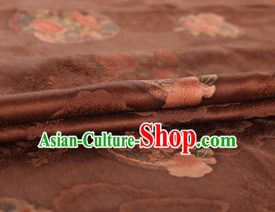 Chinese Classical Peony Pattern Design Brown Gambiered Guangdong Gauze Fabric Asian Traditional Cheongsam Silk Material