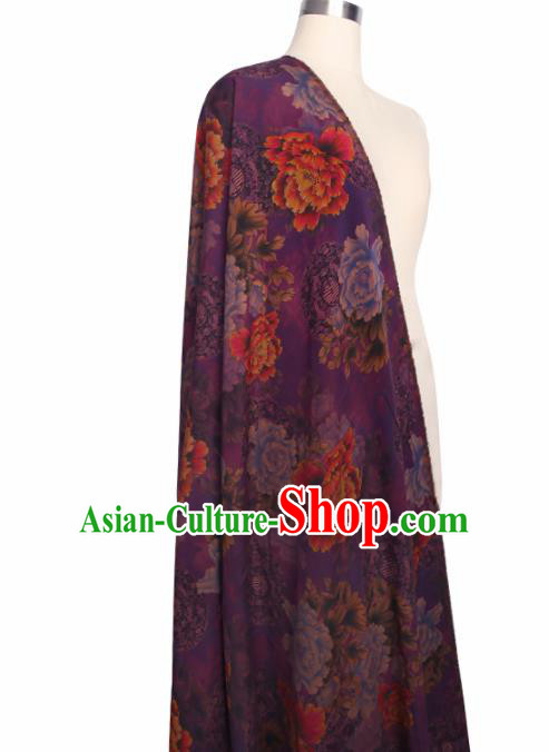 Chinese Classical Peony Pattern Design Purple Gambiered Guangdong Gauze Fabric Asian Traditional Cheongsam Silk Material