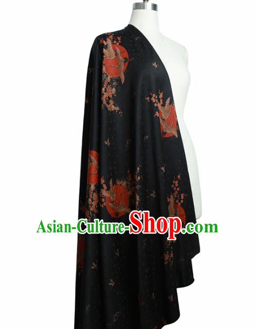 Chinese Classical Crane Plum Pattern Design Black Gambiered Guangdong Gauze Fabric Asian Traditional Cheongsam Silk Material