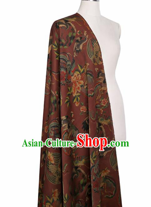 Chinese Classical Crane Peach Pattern Design Purplish Red Gambiered Guangdong Gauze Fabric Asian Traditional Cheongsam Silk Material