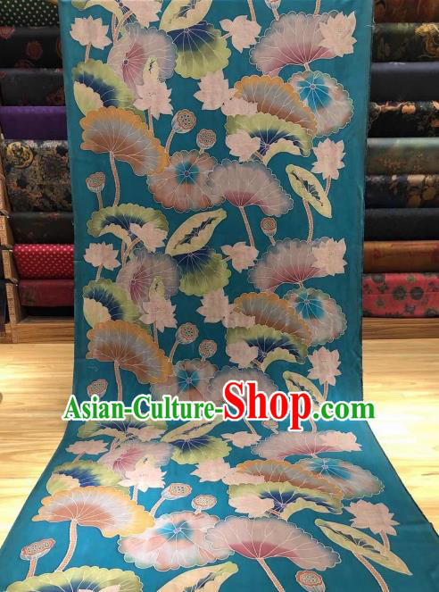 Asian Chinese Traditional Lotus Pattern Design Green Gambiered Guangdong Gauze Fabric Silk Material