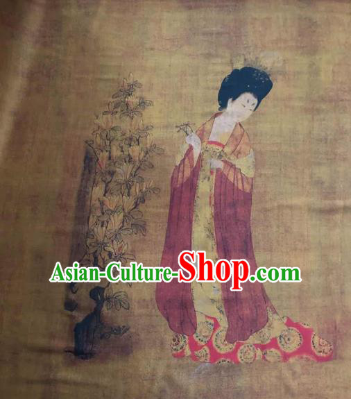 Asian Chinese Traditional Beauty Pattern Design Yellow Gambiered Guangdong Gauze Fabric Silk Material