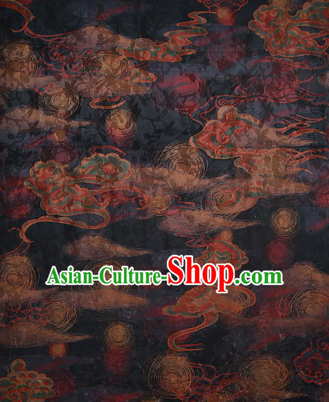 Chinese Classical Printing Cloud Pattern Design Black Gambiered Guangdong Gauze Fabric Asian Traditional Cheongsam Silk Material