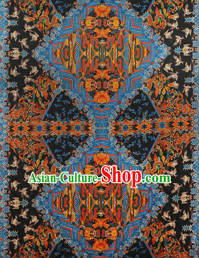 Chinese Classical Printing Dragon Pattern Design Black Gambiered Guangdong Gauze Fabric Asian Traditional Cheongsam Silk Material