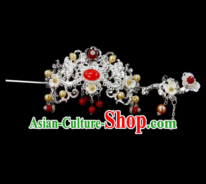 Chinese Ancient Princess Argent Hair Crown and Hairpins Traditional Classical Dance Hair Accessories for Women