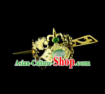 Chinese Drama Royal Prince Green Glass Hair Crown and Hairpin Ancient Swordsman Hair Accessories for Men