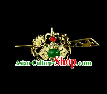 Chinese Drama Royal Prince Green Glass Cloud Hair Crown and Hairpin Ancient Swordsman Hair Accessories for Men